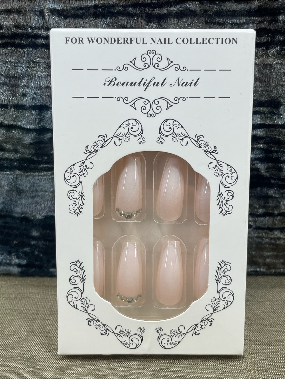 Beautiful Nail Press-On Nails - Nude Pink with Rhinestones - Bridal Wedding